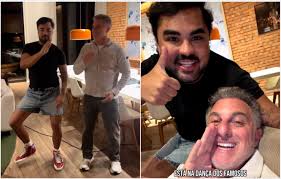 Lucas Guedez ensina a 'Passinho do Jamal' para Luciano Huck em anúncio da Dança dos Famosos 2026