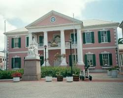 Bahamas Parliament Buildings, a pink colonial structure