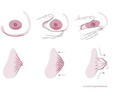 diagram showing hands moving toward the sides of the breast for massage technique, AI generated