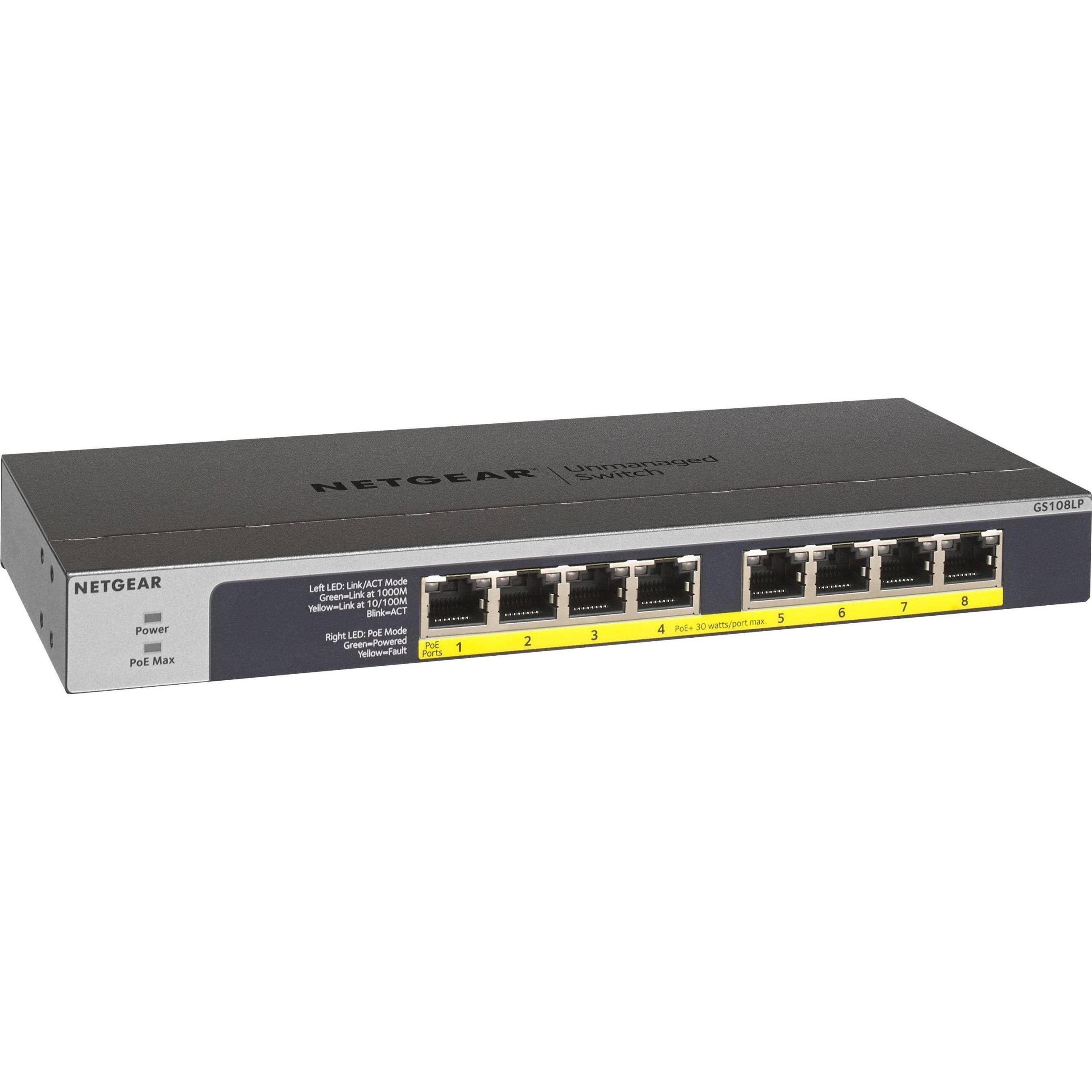 Netgear 8-Port PoE/PoE+ Gigabit Ethernet Unmanaged Switch GS108LP