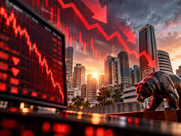 Sensex index falling today October 12 2026 as BSE building ticker shows red declines amid US-Iran tensions
