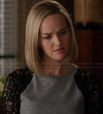 WornOnTV: Robyn&#39;s grey sweatshirt with shoulder zip on The Good Wife | Jess Weixler | Clothes and Wardrobe ... - robyns-grey-lace-lace-baseball-top