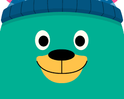 A cheerful bear character wearing a blue beanie.