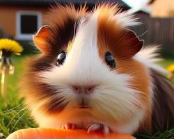 guinea pig eating a piece of carrotの画像