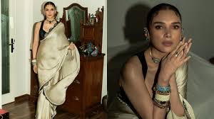 Aditi Rao Hydari Channels Desi Audrey Hepburn In A Stunning Manish Malhotra Pearl-Embroidered Saree