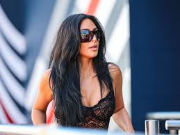 Kim Kardashian Wears Sheer Black Lace Corset Supporting Lewis Hamilton at Grand Prix