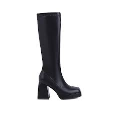 Amazon.com | Black Knee High Boots Women Chunky Heel Square Toe Tall Boots for Women High Heel Side Zipper Long Boots (Black, 6.5) | Ankle & Bootie