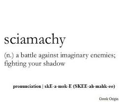 sciamachy (n.) a battle against imaginary enemies, fighting your ... via Relatably.com