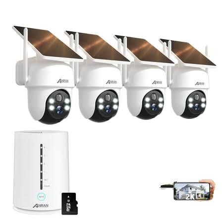 Anran 2k/4mp Solar Security Camera with Base Station, Spotlight, Expandable Local Storage, No Monthly Fee, 360 View Wireless Outdoor Camera,
