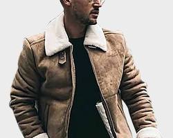 Men's brown leather shearling jacket