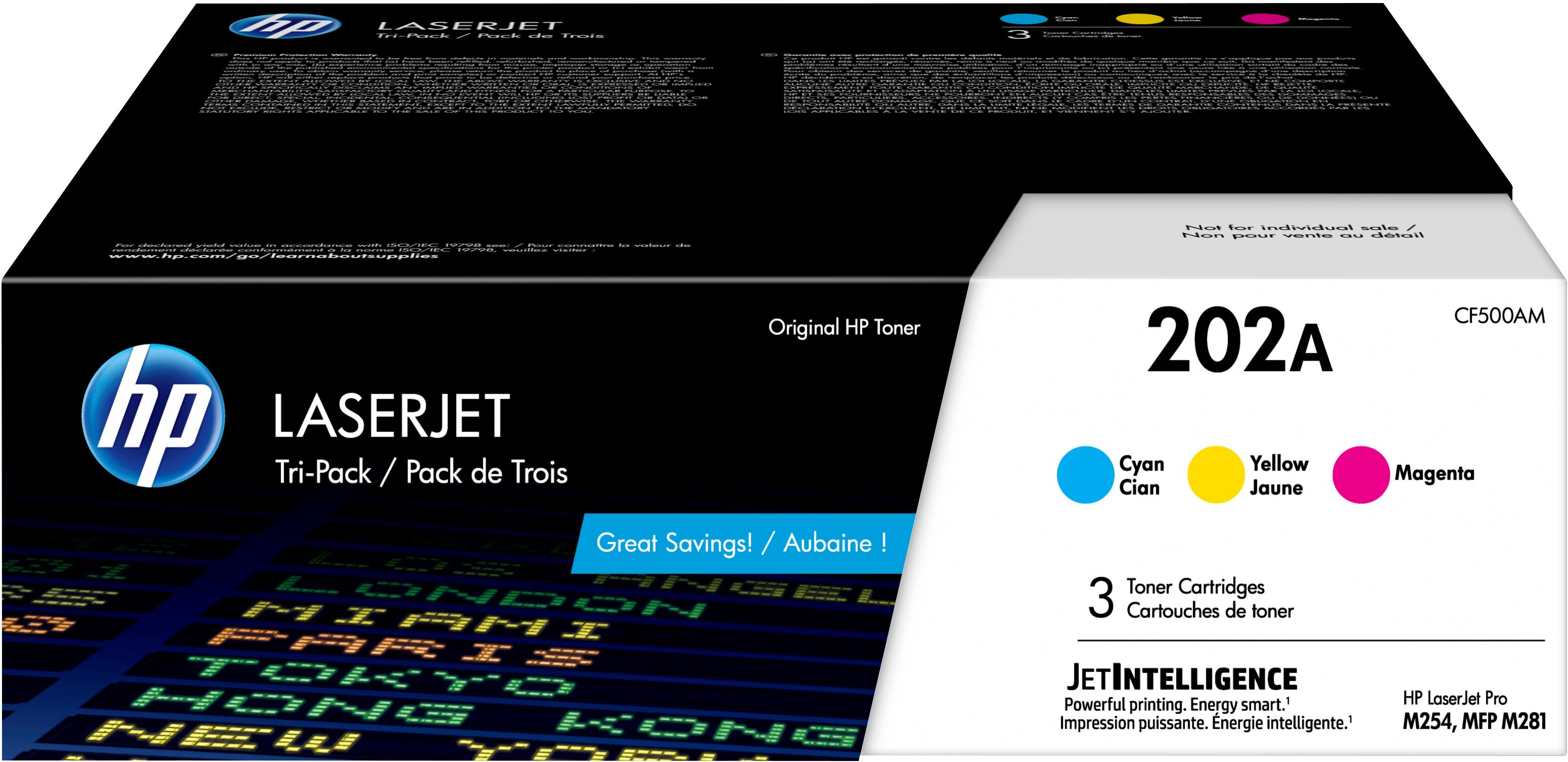 HP 202A Cyan Magenta Yellow Toner Cartridges cf500am