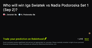 September 3, 2026: Iga Swiatek vs Nadia Podoroska: Set 1 Winner Tennis Prediction Market