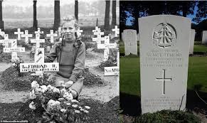 WW2 Colourised Photos - Corporal Ron Mills of 181 Airlanding Field Ambulance RAMC kneeling at the field grave of Trooper William McKinlay Edmond of 9 Section 'C' Troop 1st Airlanding Squadron at