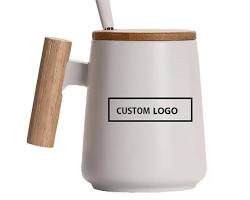 nordic matte ceramic mug with wooden handle, do AI tạo