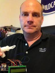 Creator Mark Machin with his PCA project. The Pulmonary Capacity Analyzer is intended to measure a user&#39;s lung capacity. By measuring the velocity ... - PCA-06