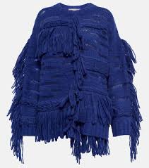 Stella McCartney Alpaka-Pullover mit Fransen - Blau