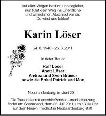 Karin Löser -24. 8. 1940 - 26. | Nordkurier Anzeigen - 006106767301