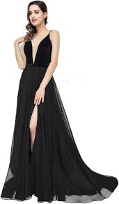 Amazon.com: DarlingU Vestido de noche de fiesta de gasa con cuello en V profundo para mujer, vestido de fiesta de terciopelo dividido P3, Negro - : Ropa, Zapatos y Joyería - Product from Amazon.com