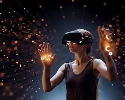 Image of person wearing a VR headset and interacting with a virtual world
