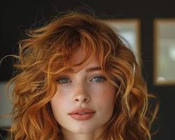 Image de Curly Hair with Curtain Bangs and Copper Color