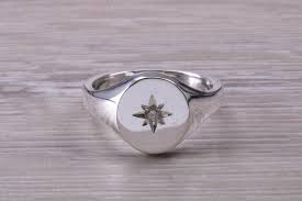 Chunky Oval Faced Diamond Set Signet Ring in Silver - Etsy