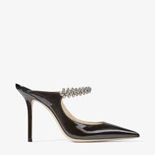 Bing 100 Escarpins bout pointu cuir verni noir avec bride de cristaux