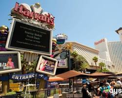 Image of Las Vegas Strip with brightly lit hotels and casinos