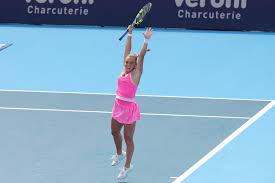 Sara Bejlek celebrates her Cincinnati Open quarterfinal victory over Madison Keys