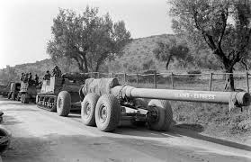 M33 Prime Movers towing M1 8” / 203mm guns near Cori Italy ...