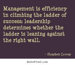 Inspirational quotes - Management is efficiency in climbing the ... via Relatably.com