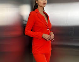 Orange Blazer Trouser for Business Women, Office Pant Suit ...