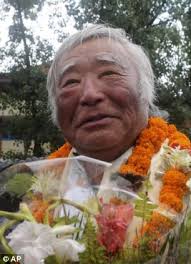 Min Bahadur Sherchan, 81 (left), is at the base of Everest and plans to attempt to beat Miura&#39;s (right) record - article-2331210-1A019E1B000005DC-951_306x423