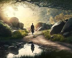 Image of Person walking peacefully in nature