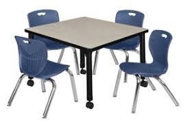 tb3030plapcbk45nv | 30 in. Square Mobile Adjustable Classroom Table- Maple & 4 4 Andy 12 in. Stack Chairs- Blue | FREE SHIPPING!