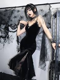 LANSHULAN Gothic Velvet Lace Dress,Sling Fishtail Goth Dresses - Product from Amazon.com