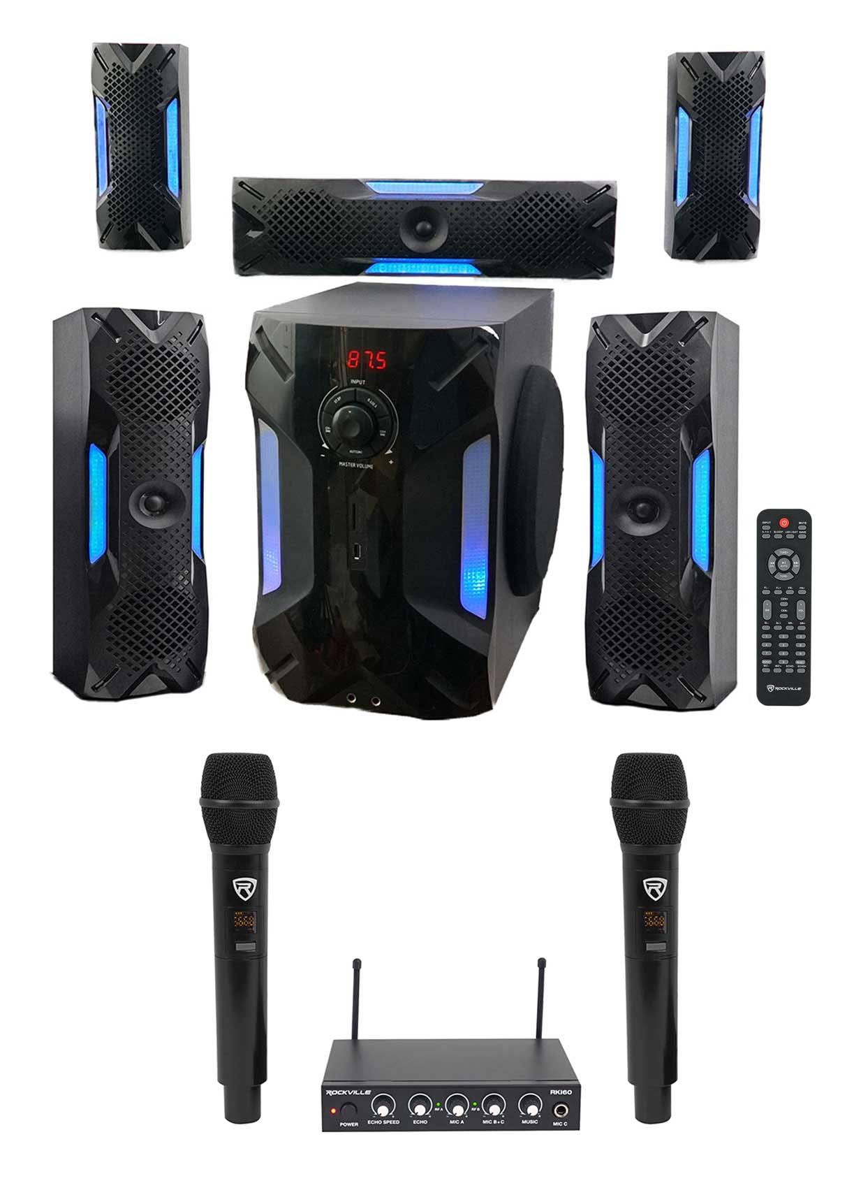 Rockville Hybrid Home Theater Karaoke Machine System w/8" Sub+ Wireless Mics