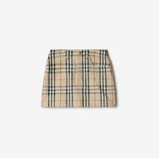 Check Denim Mini Skirt in Grain - Women, Cotton | Burberry® Official