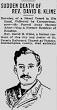 David B. Kline (1872-1907) was born on Sept. 28, 1872 near Phoenixville. - KlineDavidBObitReadingEagle