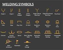 Image of shop drawing with symbols representing welding types, material types, and connection details.