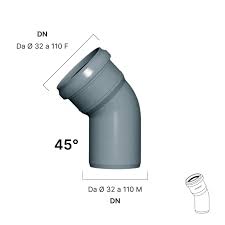 Curva aperta 45° in PP c/guarnizioni da Ø32 a Ø110 - HT Redi