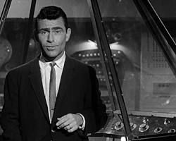 Twilight Zone 1959 TV series Rod Serling opening credits iconic episodes Eye of the Beholder Nightmare at 20,000 Feet To Serve Man Time Enough at Last black and white television stills CBS show, AI generated