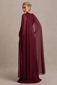 Currant Berry High-Neck Maternity Maxi Dress With Cape ...