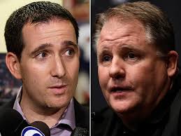 Eagles general manager Howie Roseman and head coach Chip Kelly. (Matt Rourke/AP) - 040814-kelly-roseman-split-600