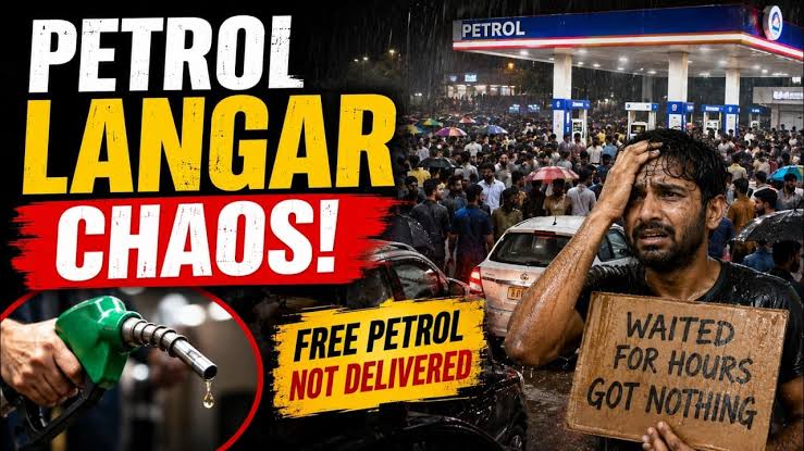 Chandigarh ‘petrol langar’ descends into chaos: people wait for hours in heavy rain, many return empty-handed.