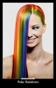 carteles puke rainbows colores color arcoiris cabeza pelo peinado meme rojo azul amarillo verde desmotivaciones - pelo_arcoiris