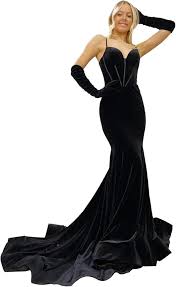 Amazon.com: Women's Spaghetti Straps Prom Dresses Velvet V Neck Long Bridesmaid Dresses Mermaid Formal Party Dresses with Train Black : Clothing, Shoes & Jewelry - Product from Amazon.com