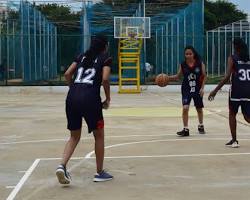 Image of Students playing basketball at Karnataka University