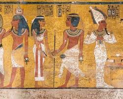 Image of Conservators restoring a wall painting in the Valley of the Kings