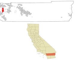 Image of map showing California, Southern California, Riverside County, and Perris