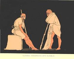 Image of Odyssey Book 14 classical art Odysseus Eumaeus swineherd hut